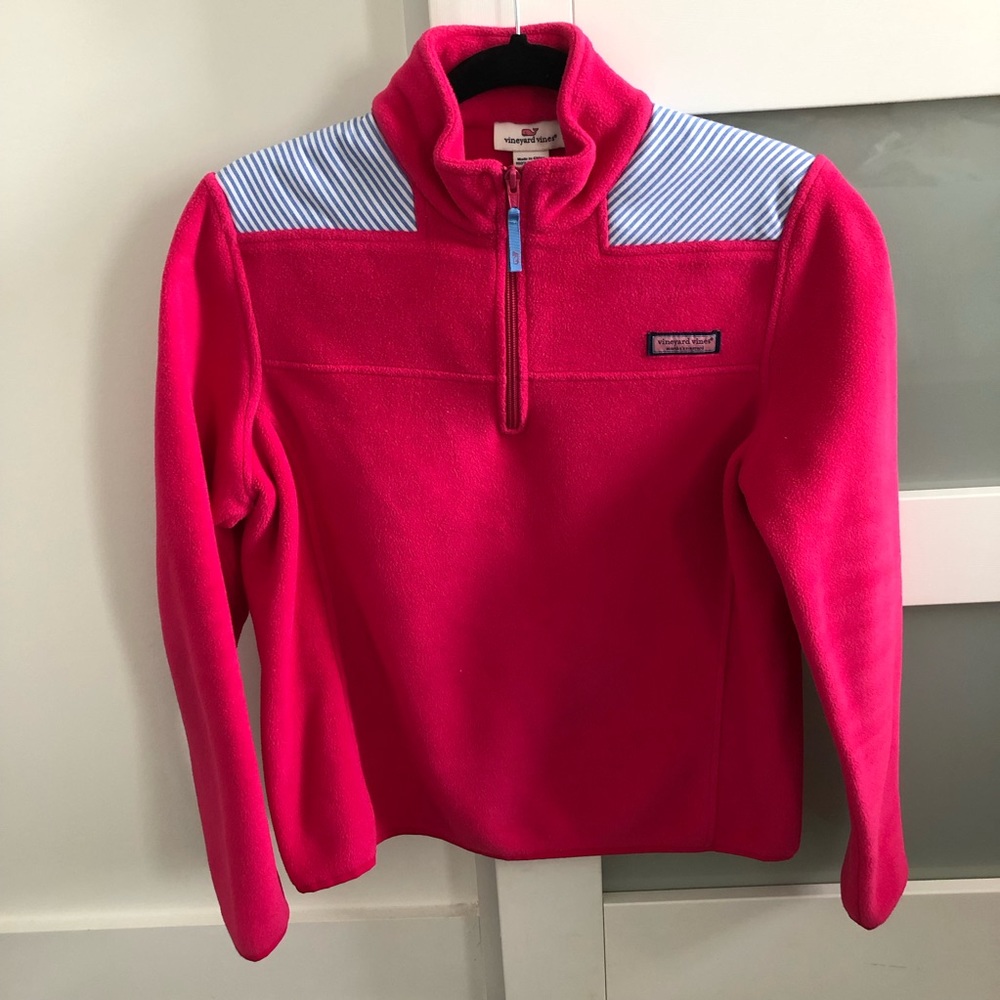 Vineyard Vines Women’s Pink Fleece with Seersucker Shep Shirt Pullover Small